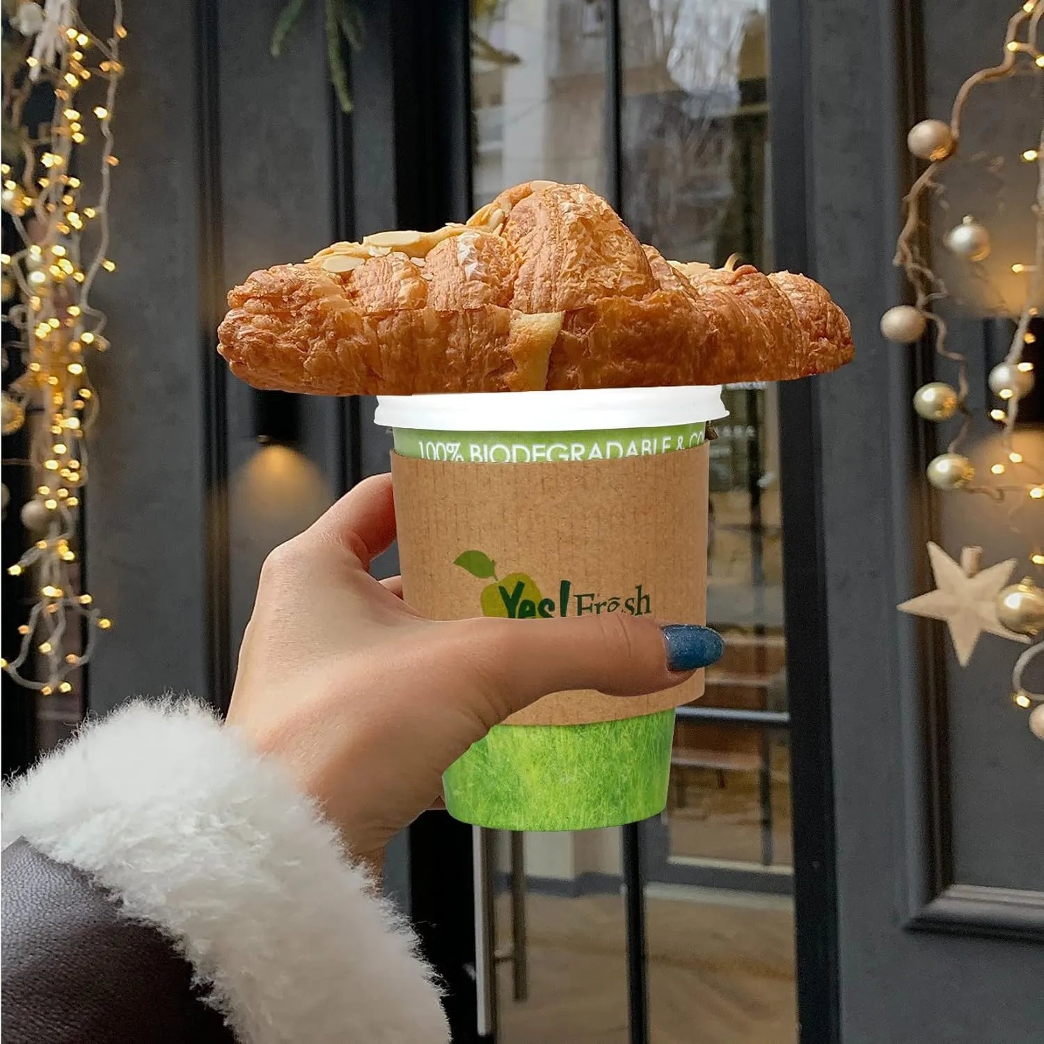 Yes!Fresh Disposable Hot Paper Cup,To Go Hot Cups for Coffee, Hot Liquid, Chocolate, Juice,Suitable for Party, Picnic, Travel, and Events (12 oz, 100 Count,Green)