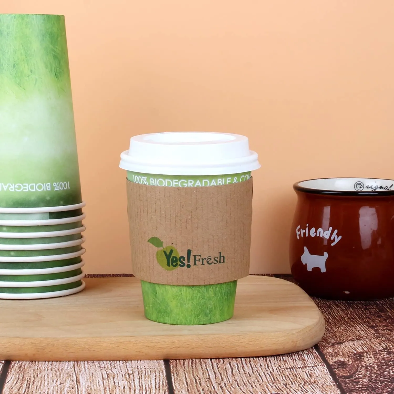 Yes!Fresh Disposable Hot Paper Cup,To Go Hot Cups for Coffee, Hot Liquid, Chocolate, Juice,Suitable for Party, Picnic, Travel, and Events (12 oz, 100 Count,Green)