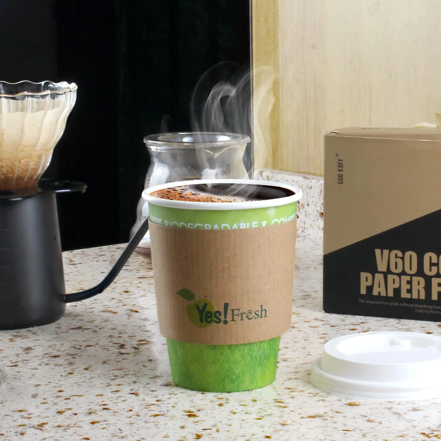 Yes!Fresh Disposable Hot Paper Cup,To Go Hot Cups for Coffee, Hot Liquid, Chocolate, Juice,Suitable for Party, Picnic, Travel, and Events (12 oz, 100 Count,Green)