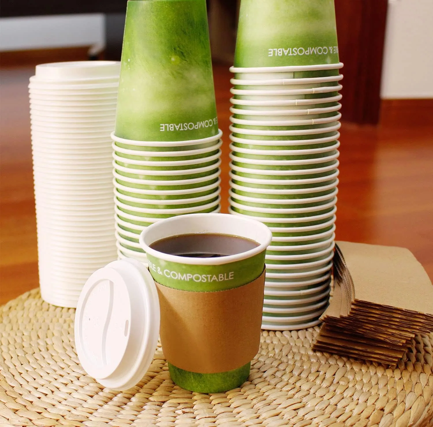 Yes!Fresh Disposable Hot Paper Cup,To Go Hot Cups for Coffee, Hot Liquid, Chocolate, Juice,Suitable for Party, Picnic, Travel, and Events (12 oz, 100 Count,Green)