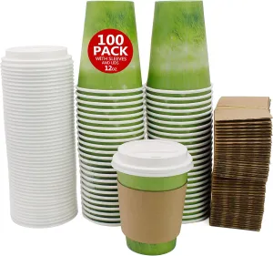 Yes!Fresh Disposable Hot Paper Cup,To Go Hot Cups for Coffee, Hot Liquid, Chocolate, Juice,Suitable for Party, Picnic, Travel, and Events (12 oz, 100 Count,Green)