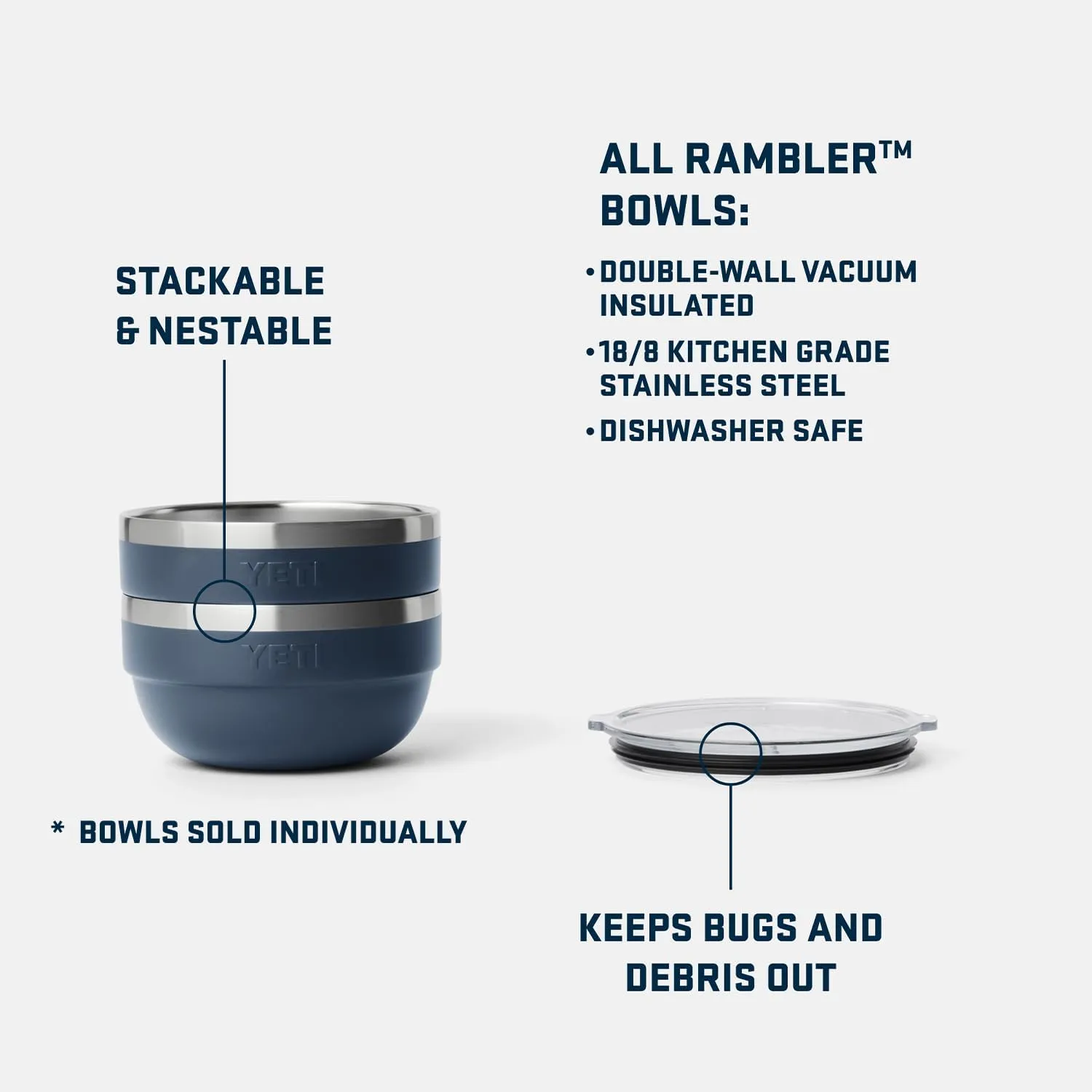 YETI Rambler Bowl, Vacuum Insulated, Stackable and Nestable Stainless Steel Bowl with Lid, 1 Quart, Cape Taupe
