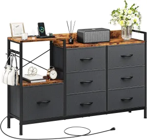 YITAHOME TV Stand with Charging Station, TV Dresser for 52'' TV, Media Console Table, Long TV Stand with 7 Drawers and Shelves for Living Room