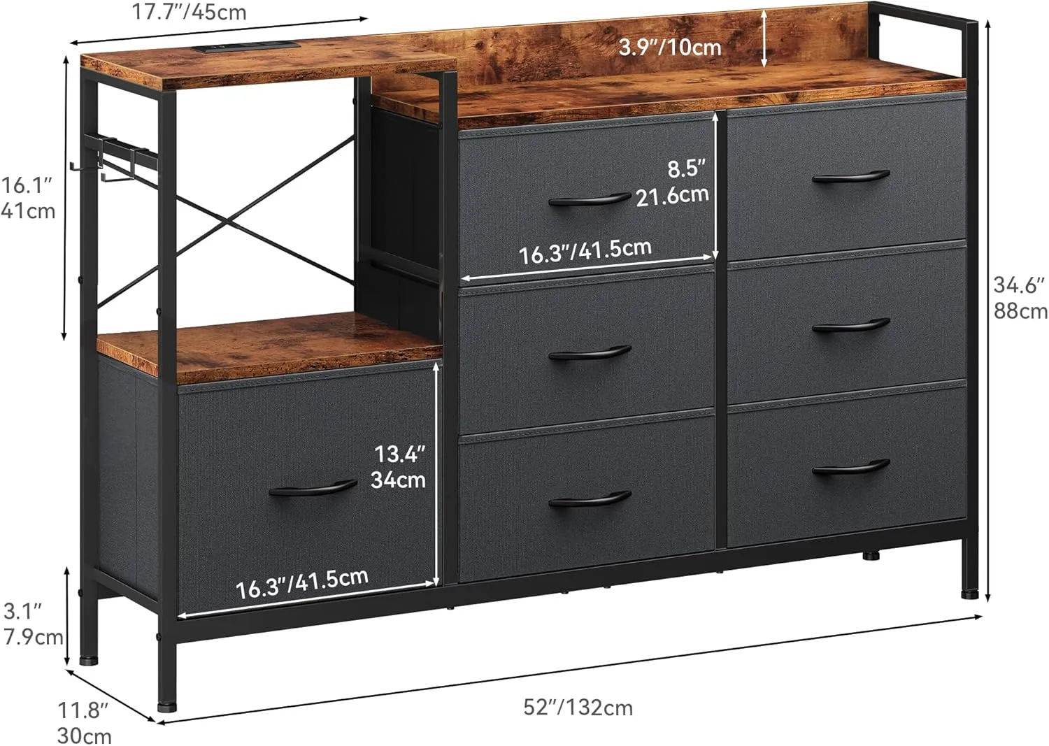 YITAHOME TV Stand with Charging Station, TV Dresser for 52'' TV, Media Console Table, Long TV Stand with 7 Drawers and Shelves for Living Room