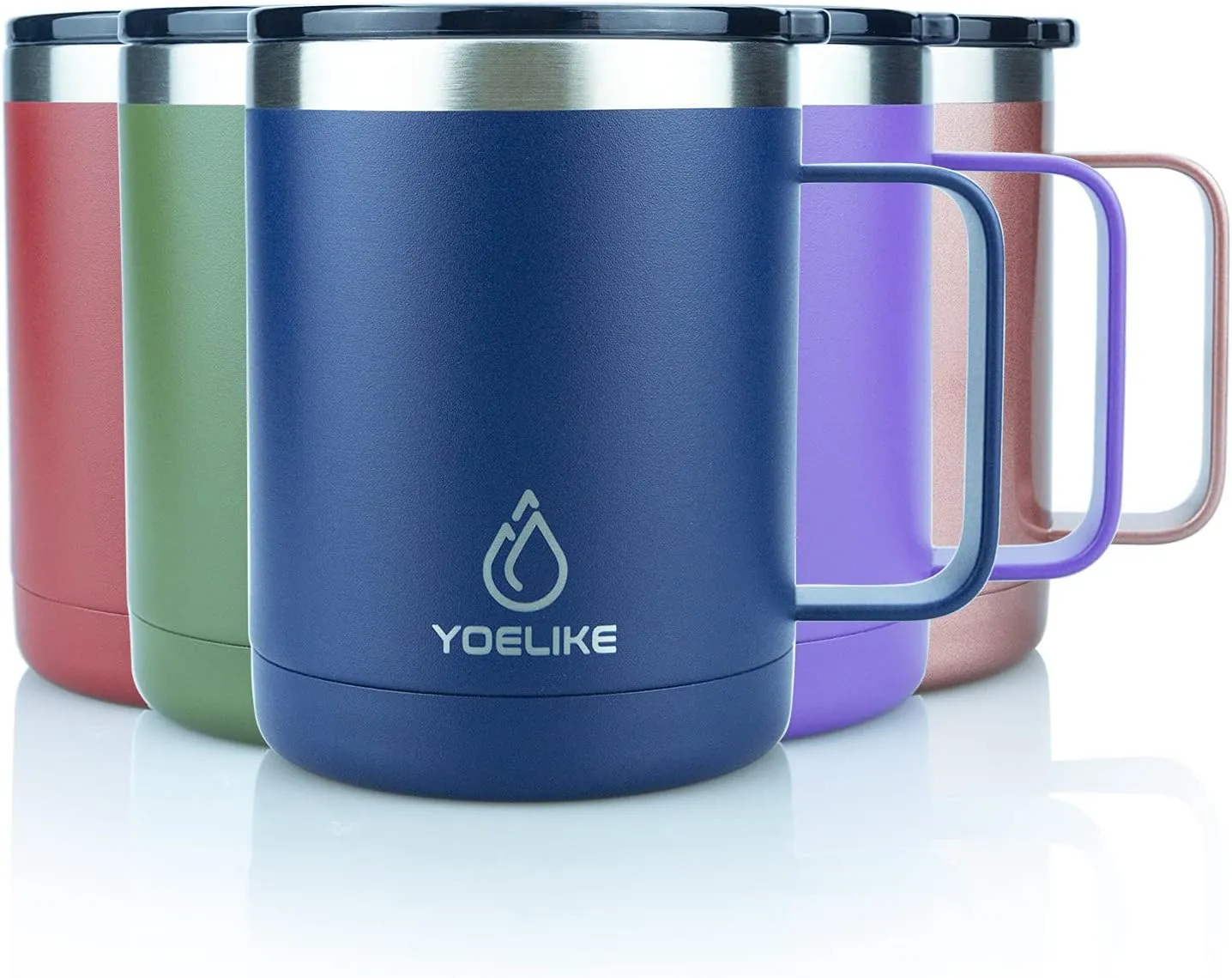 yoelike 14oz Coffee Mug with Handle and Lid, Vacuum Insulated Stainless Steel, Dishwasher Safe, Powder Coated, Travel Mug, Camping Mug, Keep Hot/Cold Longer Coffee Tumbler Cup Navy Blue