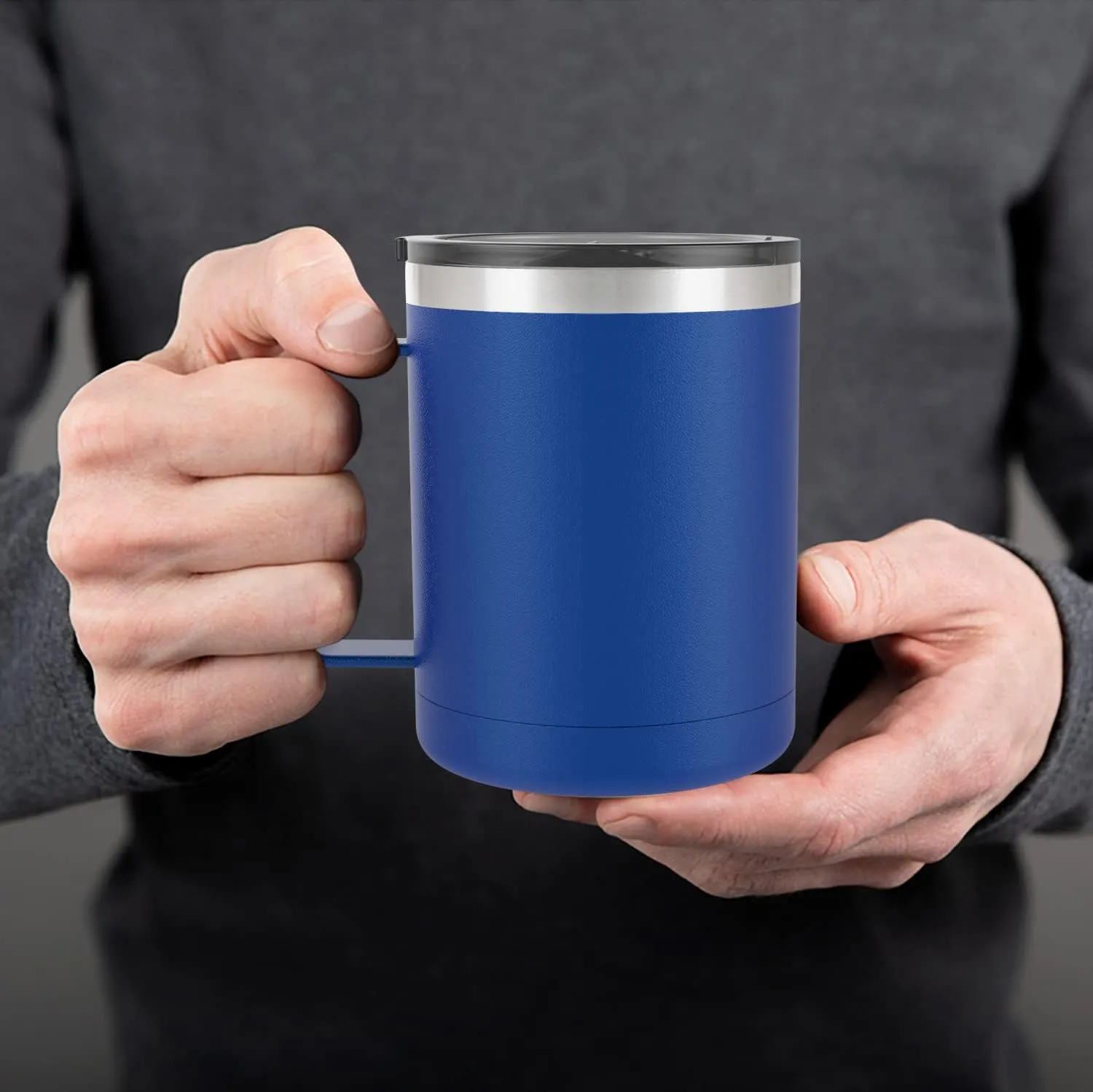 yoelike 14oz Coffee Mug with Handle and Lid, Vacuum Insulated Stainless Steel, Dishwasher Safe, Powder Coated, Travel Mug, Camping Mug, Keep Hot/Cold Longer Coffee Tumbler Cup Navy Blue