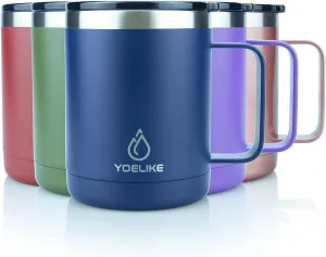 yoelike 14oz Coffee Mug with Handle and Lid, Vacuum Insulated Stainless Steel, Dishwasher Safe, Powder Coated, Travel Mug, Camping Mug, Keep Hot/Cold Longer Coffee Tumbler Cup Navy Blue