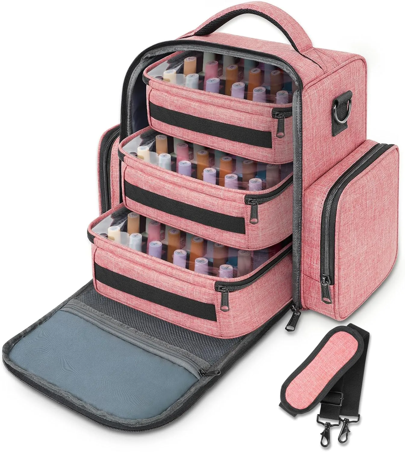 YOREPEK Nail Polish Organizer Holds 72 Bottles, Large Capacity with 3 Removable Pouches and 4 Zippered Pockets for Manicure Tools, Supplies, Nail Lamp, Gift for Women