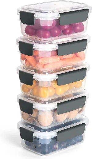 YORY 3 cup Plastic Food Storage Containers with Lids Nestable Freezer Dishwasher Safe Rectangle Container Set,5-Pack