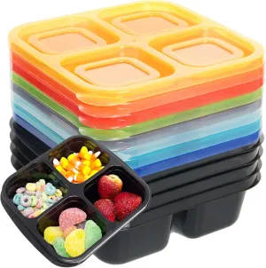 Youngever 8 Pack 4-Compartment Reusable Snack Box Food Containers, Bento Lunch Box, Meal Prep Containers, Divided Food Storage Containers (Rainbow Color)