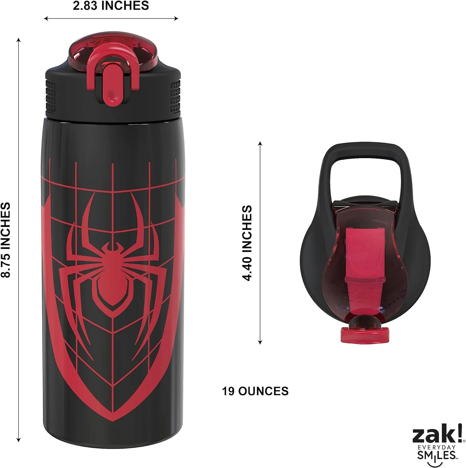 Zak Designs Marvel Spider-Man Water Bottle for Travel and At Home, 19 oz Vacuum Insulated Stainless Steel with Locking Spout Cover, Built-In Carrying Loop, Leak-Proof Design (Miles Morales)