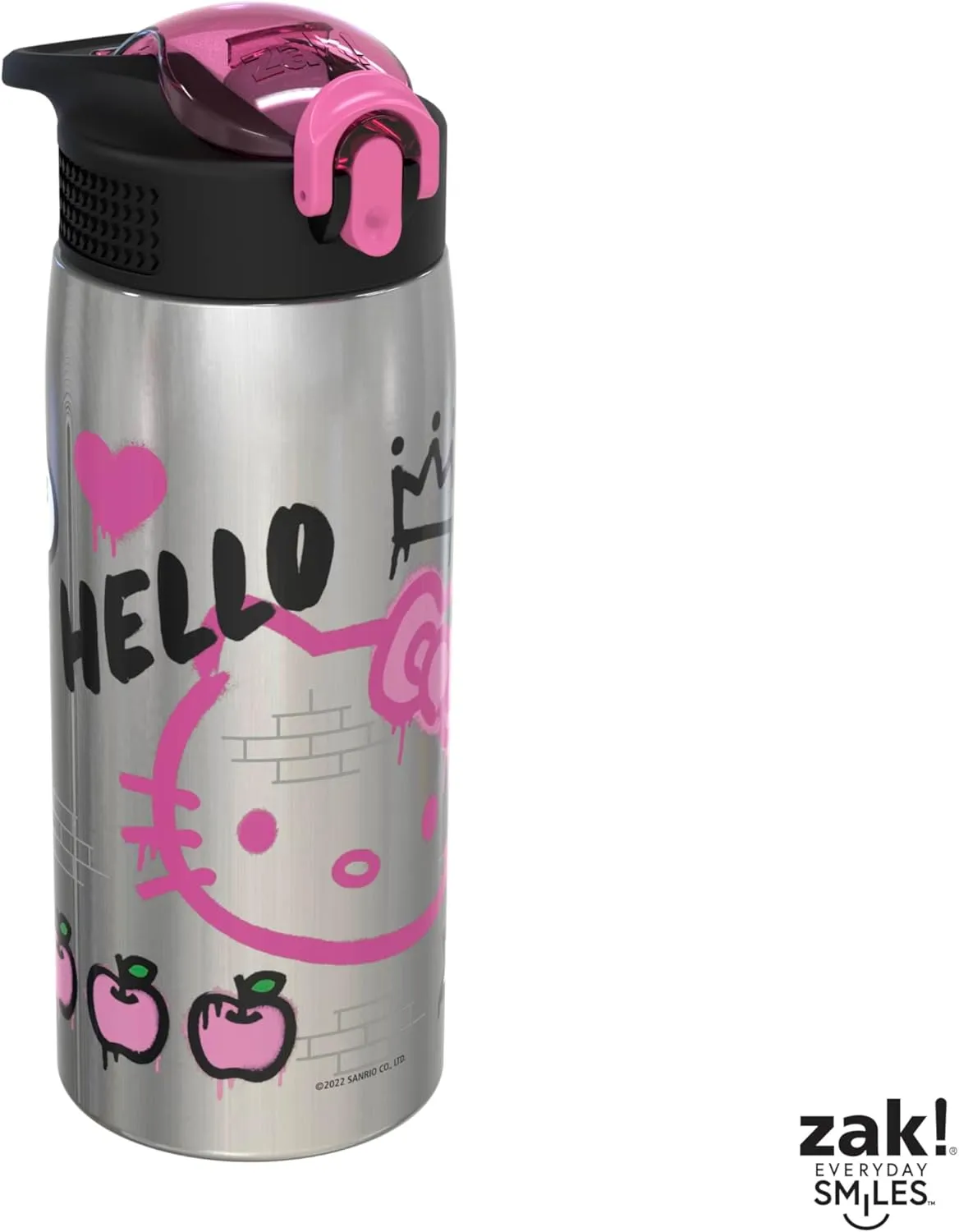 Zak Designs Sanrio Water Bottle for Travel and At Home, 19 oz Vacuum Insulated Stainless Steel with Locking Spout Cover, Built-In Carrying Loop, Leak-Proof Design (Hello Kitty)