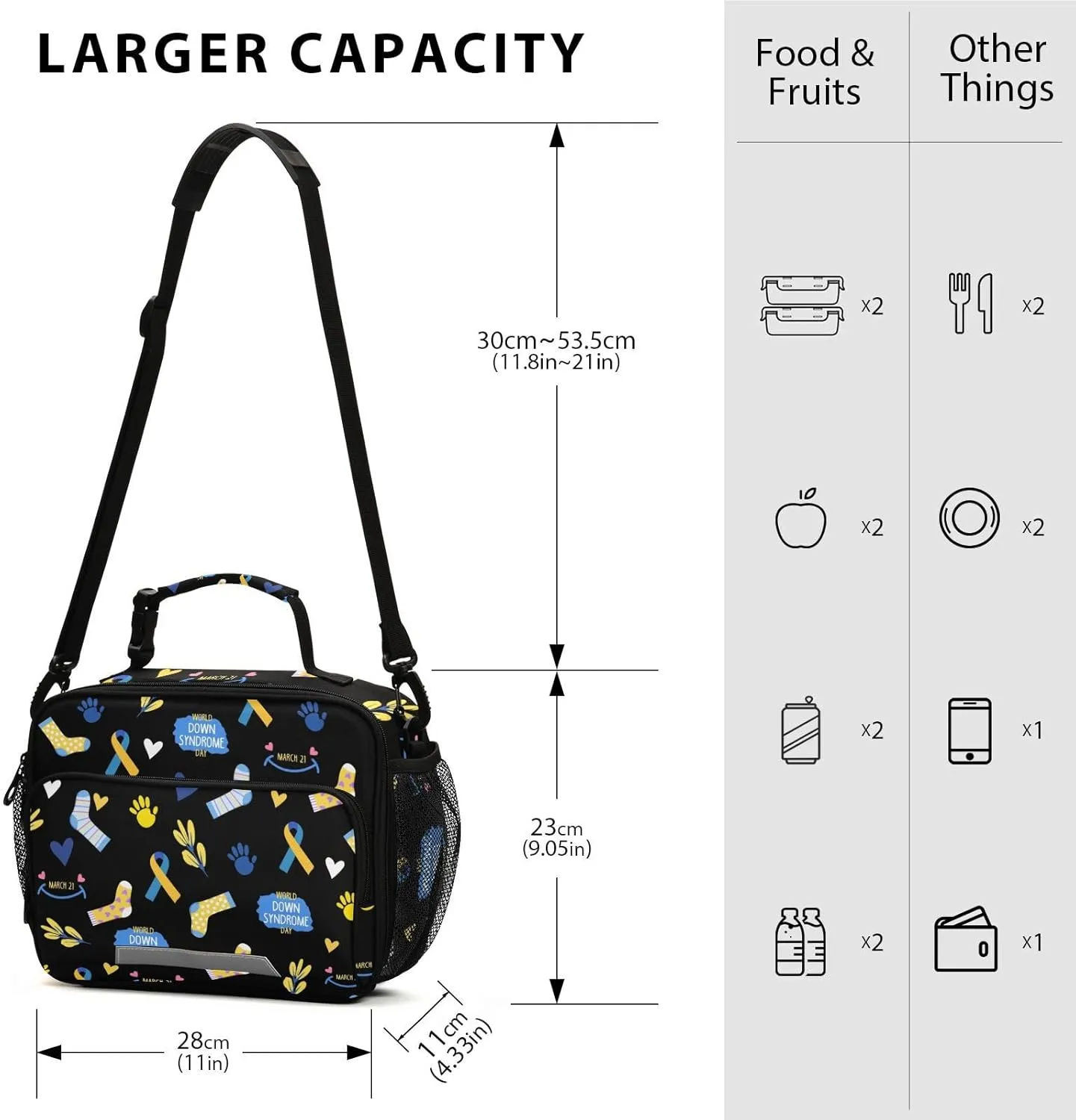 ZAZYXTJ Personalized Down Syndrome Day Awareness Lunch Box Insulated Lunch Bag for School Teens Students Boys Girls With Adjustable Shoulder Belt and Buckle Handle for Women Men