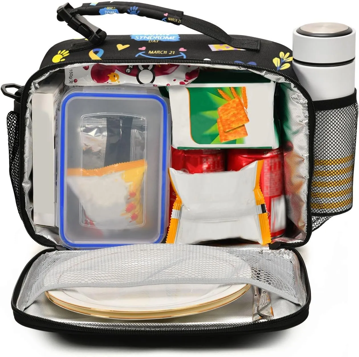 ZAZYXTJ Personalized Down Syndrome Day Awareness Lunch Box Insulated Lunch Bag for School Teens Students Boys Girls With Adjustable Shoulder Belt and Buckle Handle for Women Men