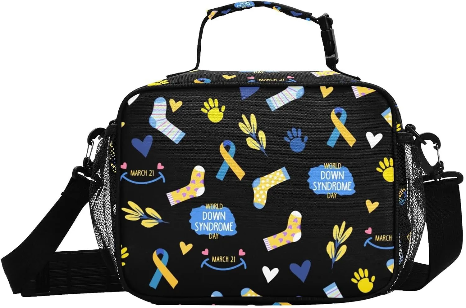 ZAZYXTJ Personalized Down Syndrome Day Awareness Lunch Box Insulated Lunch Bag for School Teens Students Boys Girls With Adjustable Shoulder Belt and Buckle Handle for Women Men