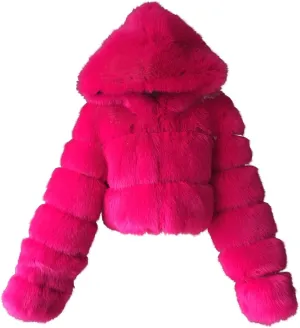 ZHOUYF Women Winter Warm Shearling Jackets Fuzzy Fleece Hooded Overcoat Bubble Fleece Outerwear Fluffy Faux Fur Short Coats