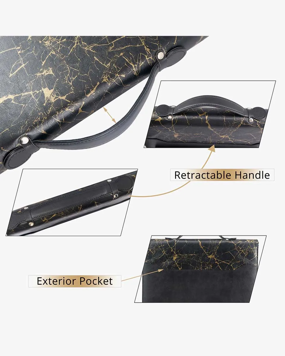 Zippered Marble Leather Padfolio Portfolio with Hidden Handle Business Organizer Notepad Folder - 2 Colors Available
