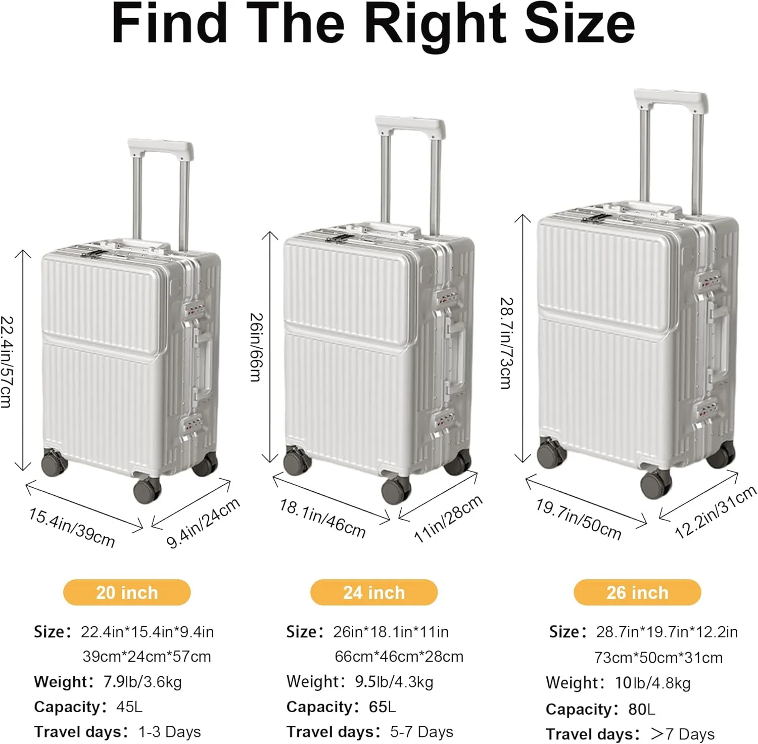 Zipperless Luggage, Polycarbonate Aluminum Hard Shell, Expandable Carry-On Suitcase with Spinner Wheels, Hard Shell Suitcase, 20 Inch Cabin
