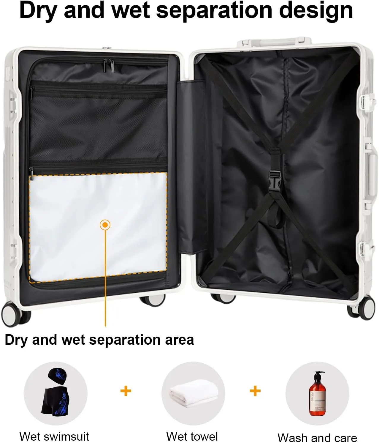 Zipperless Luggage, Polycarbonate Aluminum Hard Shell, Expandable Carry-On Suitcase with Spinner Wheels, Hard Shell Suitcase, 20 Inch Cabin