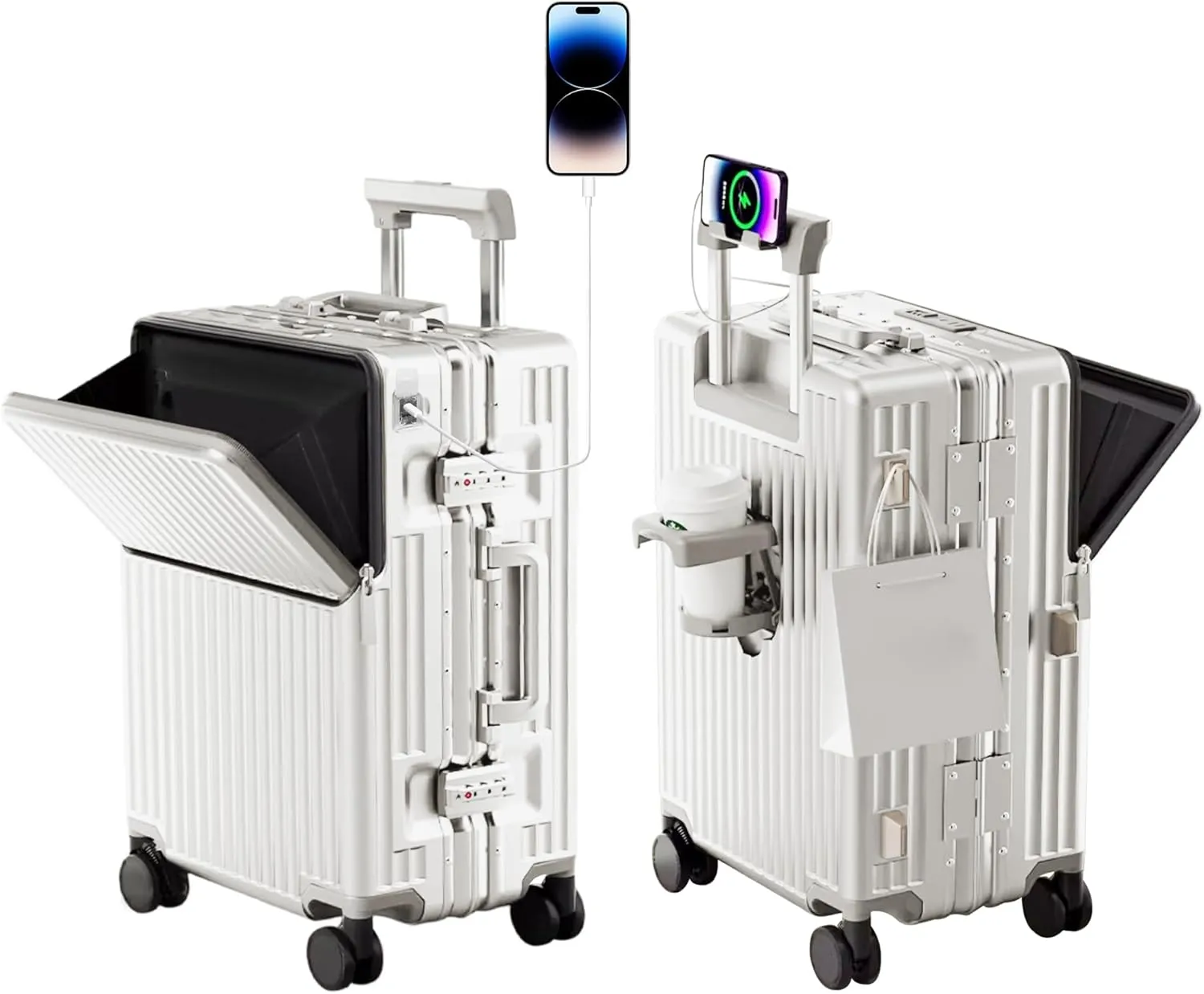 Zipperless Luggage, Polycarbonate Aluminum Hard Shell, Expandable Carry-On Suitcase with Spinner Wheels, Hard Shell Suitcase, 20 Inch Cabin