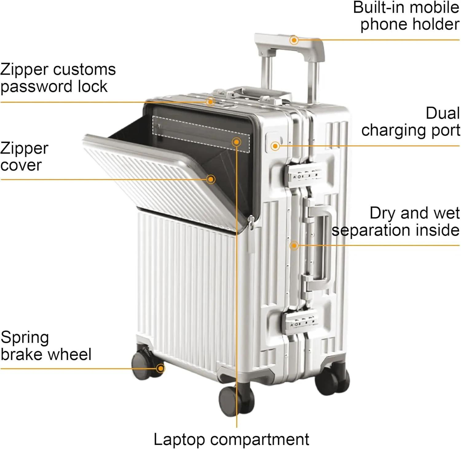Zipperless Luggage, Polycarbonate Aluminum Hard Shell, Expandable Carry-On Suitcase with Spinner Wheels, Hard Shell Suitcase, 20 Inch Cabin