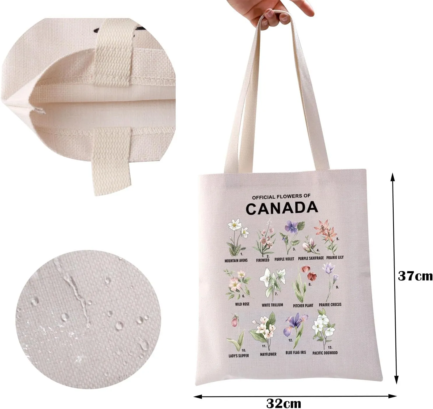 ZJXHPO Official Flowers Of Canada Tote Bag Canada Provincial Flower Reusable Grocery Shopping Bag State Flower Hnadbag