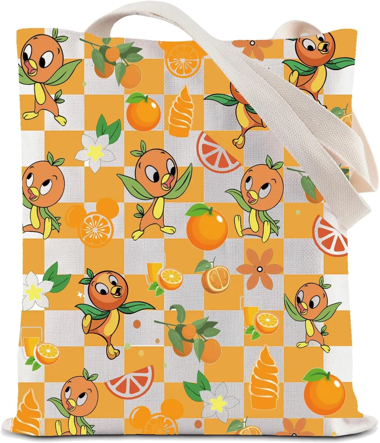 ZJXHPO Orange Bird Tote Bag Sunshine Reusable Grocery Shopping Bag Flower And Garden Festival Shoulder Bag WDW Handbag
