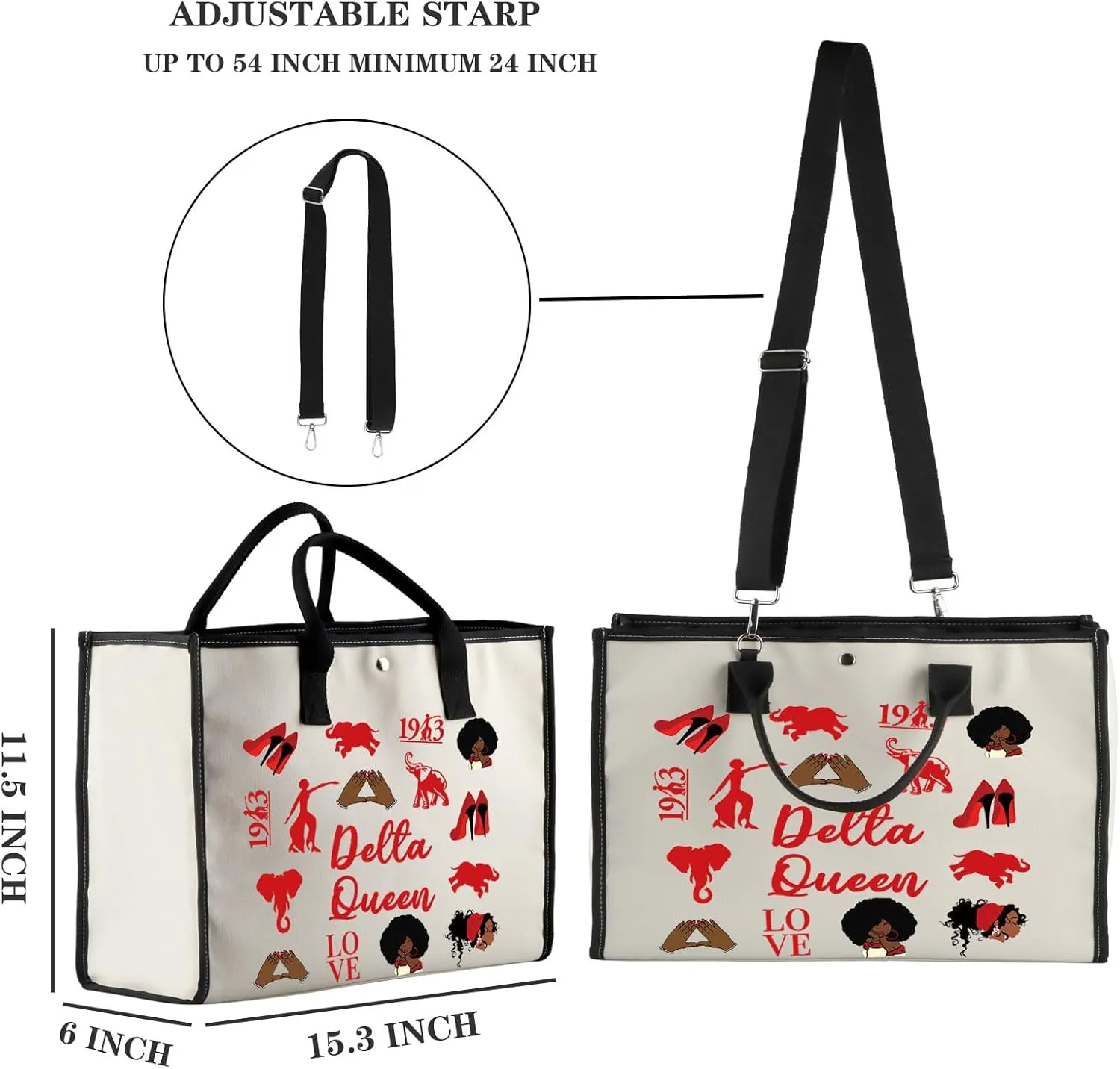 Zuo Bao 1913 Sorority Tote Bag Red Elephant Gift The BaDST EST 1913 Canvas Shopping Bag for Sorority Sisters