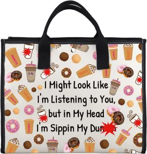 Zuo Bao Donuts Lover Tote Bag Donuts Coffee Gift Sippin My Dunkie Canvas Shopping Bag Coffee Lover Gift